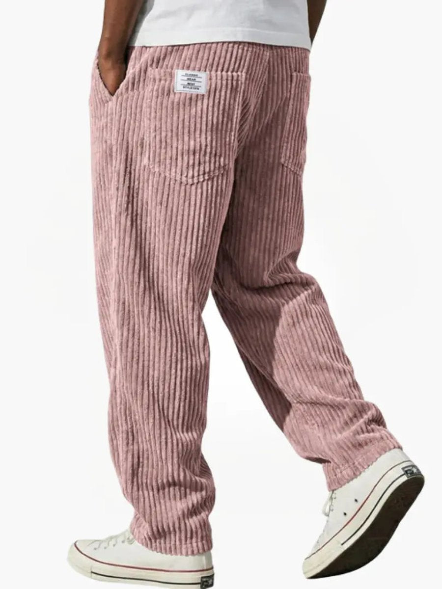 Men's Loose Corduroy Pants with Elastic Waist Straight Fit