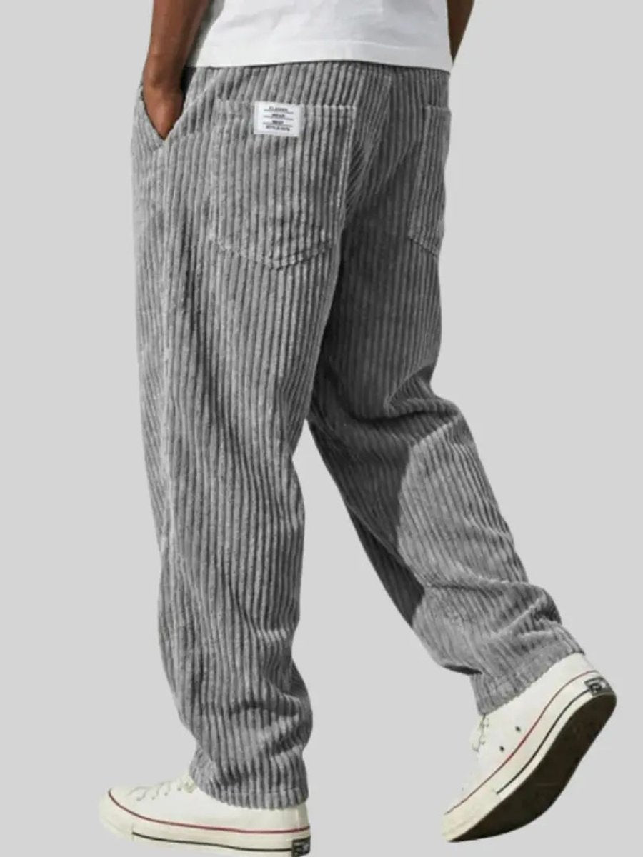 Men's Loose Corduroy Pants with Elastic Waist Straight Fit