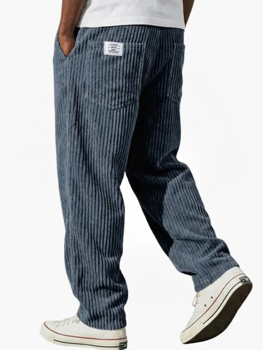 Men's Loose Corduroy Pants with Elastic Waist Straight Fit