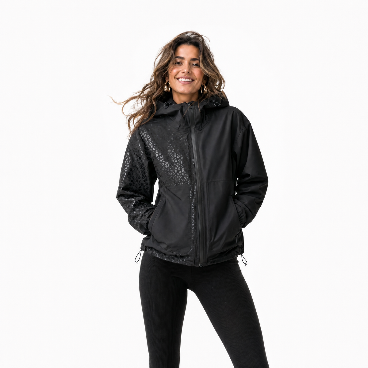Women's Rain Jacket with Hidden Leopard Print