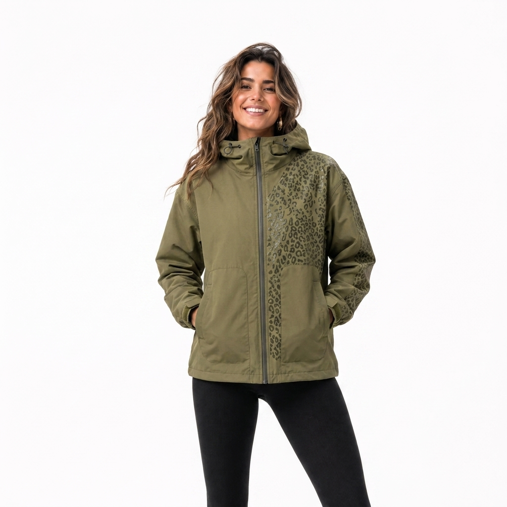 Women's Rain Jacket with Hidden Leopard Print