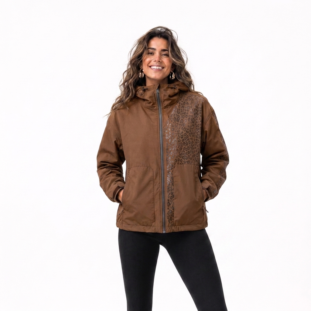 Women's Rain Jacket with Hidden Leopard Print