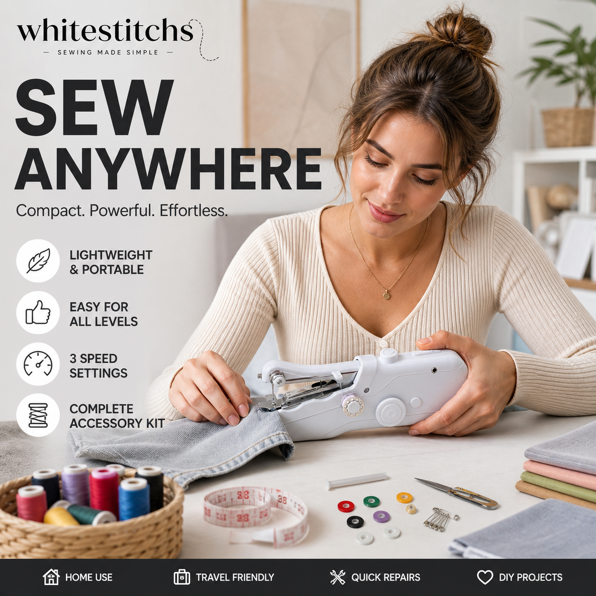 Mini Electric Sewing Machine – Compact, Portable & Easy to Use – Perfect for Quick Sewing Projects