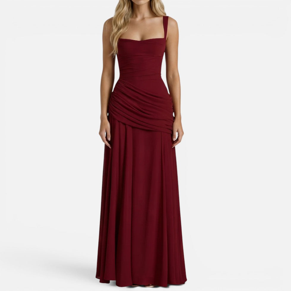Maxi Dress Shoulder Straps Ruched Figure-Hugging Sleeveless