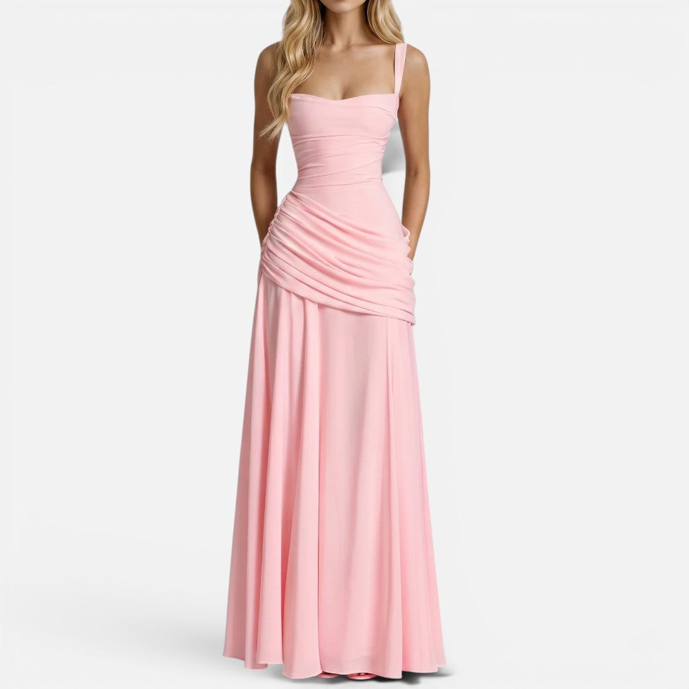 Maxi Dress Shoulder Straps Ruched Figure-Hugging Sleeveless