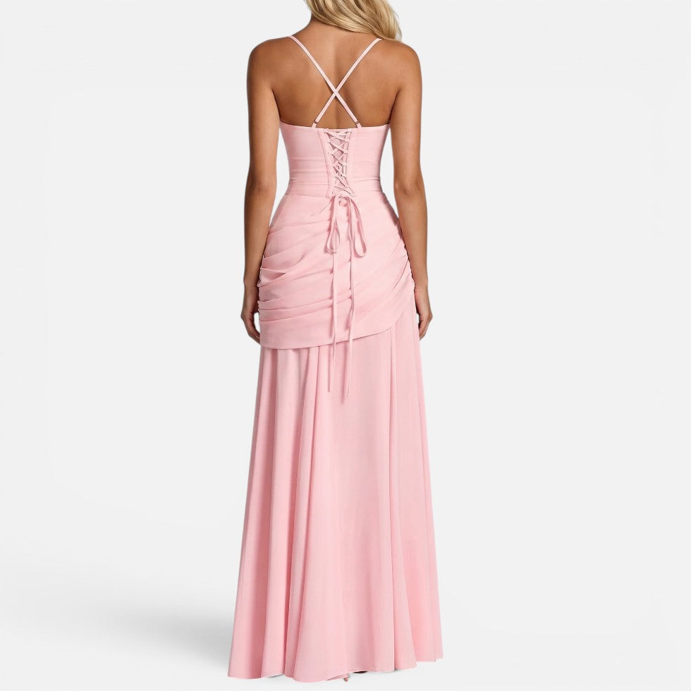 Maxi Dress Shoulder Straps Ruched Figure-Hugging Sleeveless