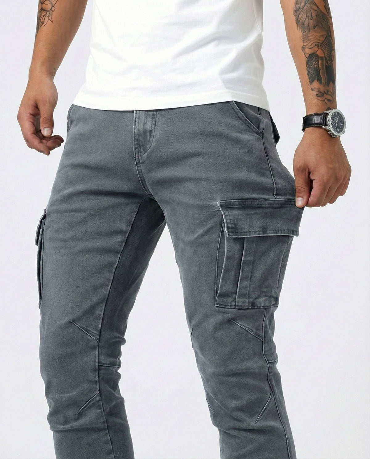 Elastic Navy Cargo Trousers