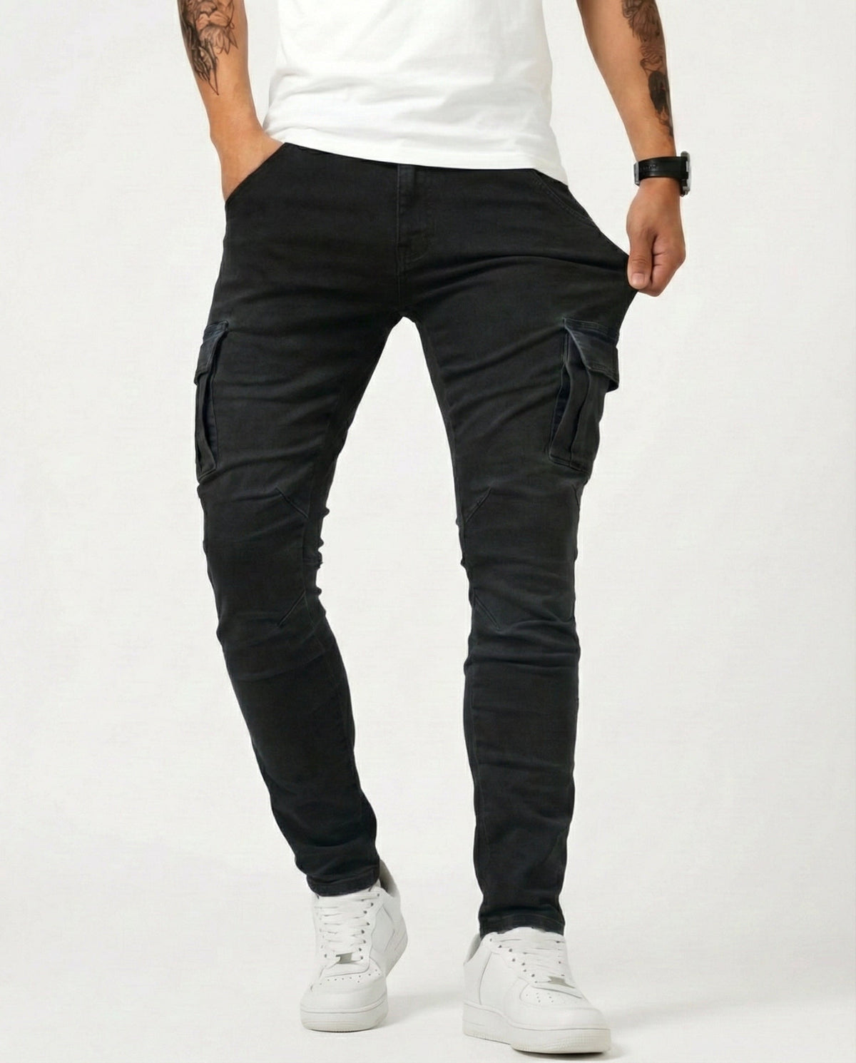 Elastic Navy Cargo Trousers