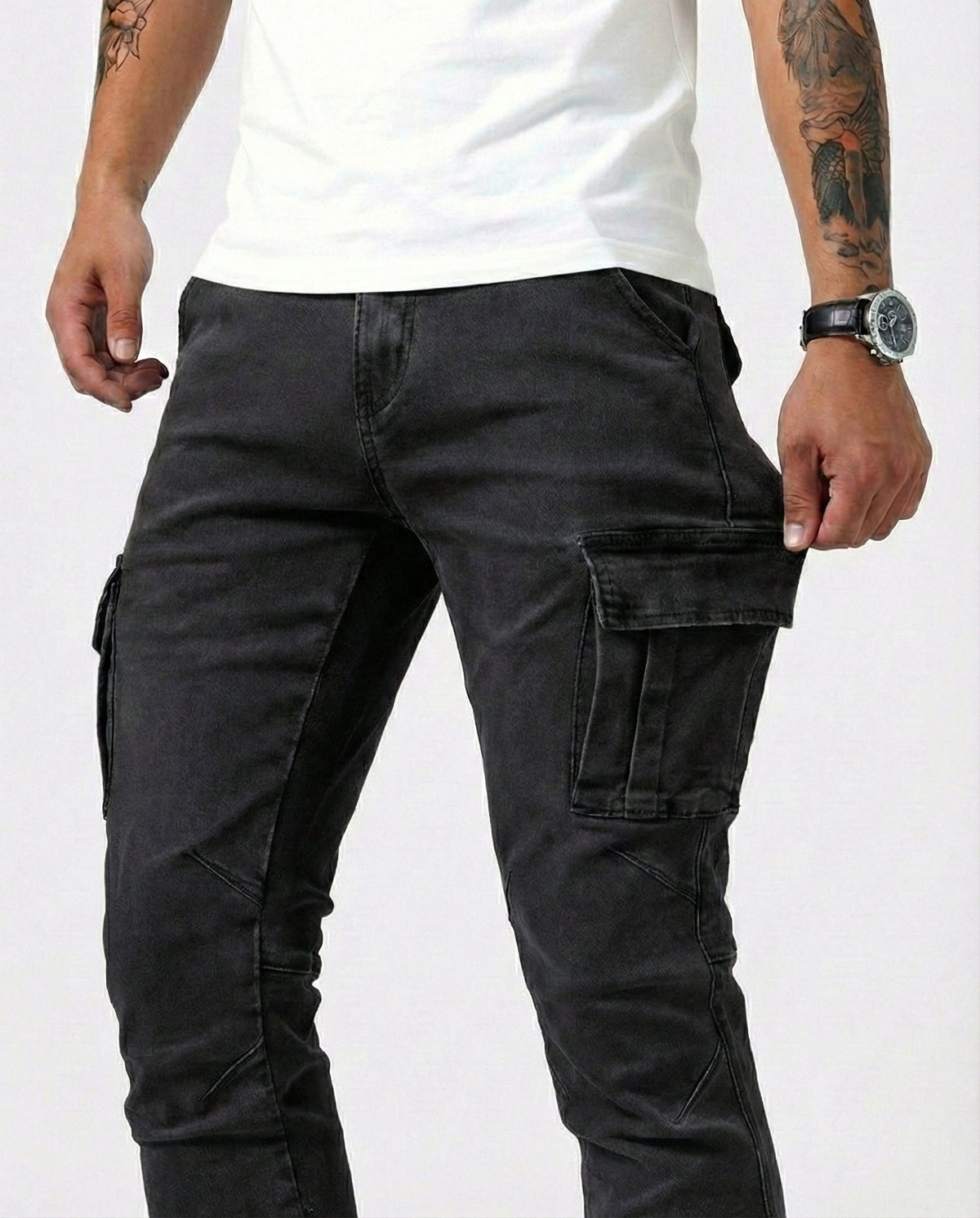 Elastic Navy Cargo Trousers