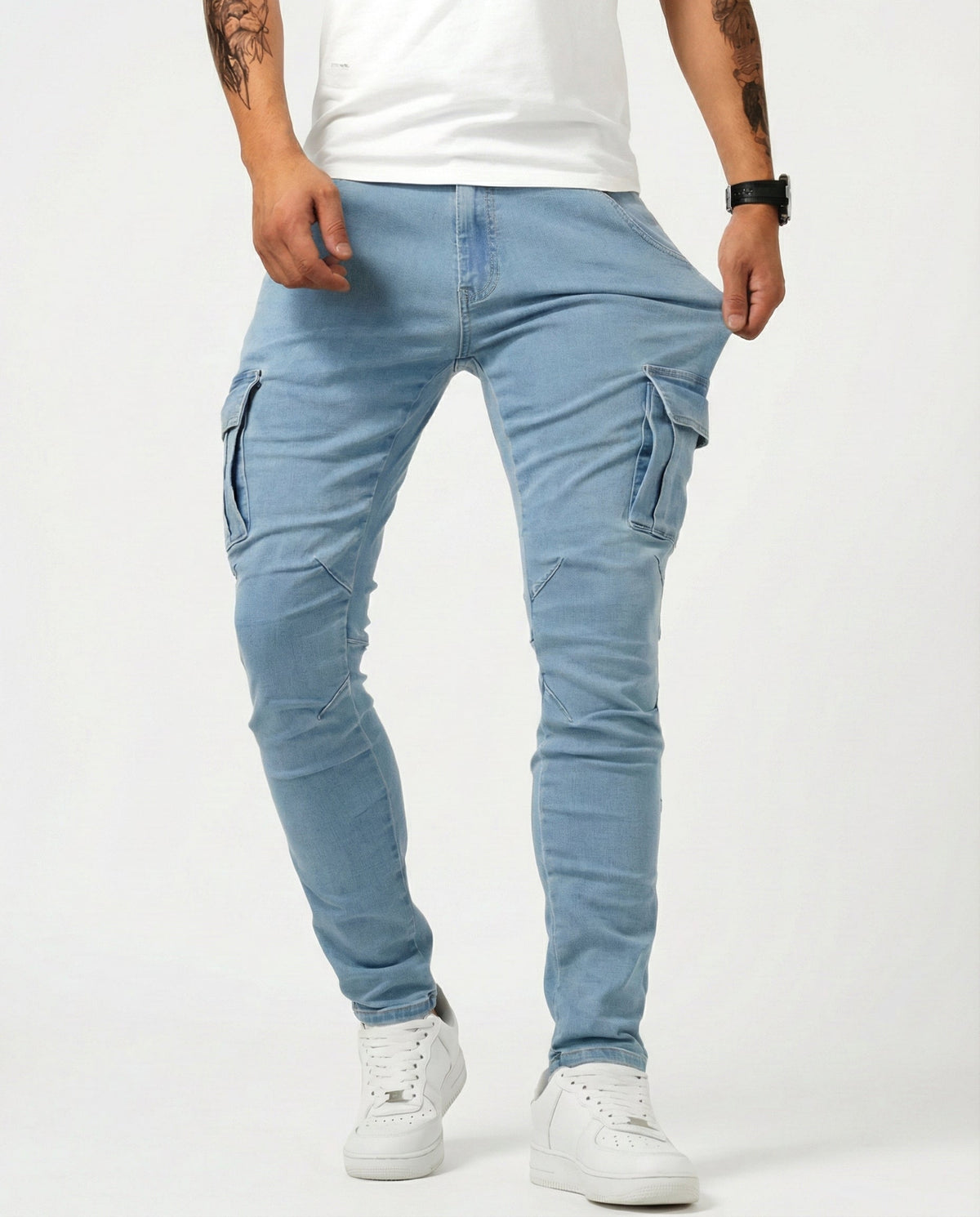 Elastic Navy Cargo Trousers