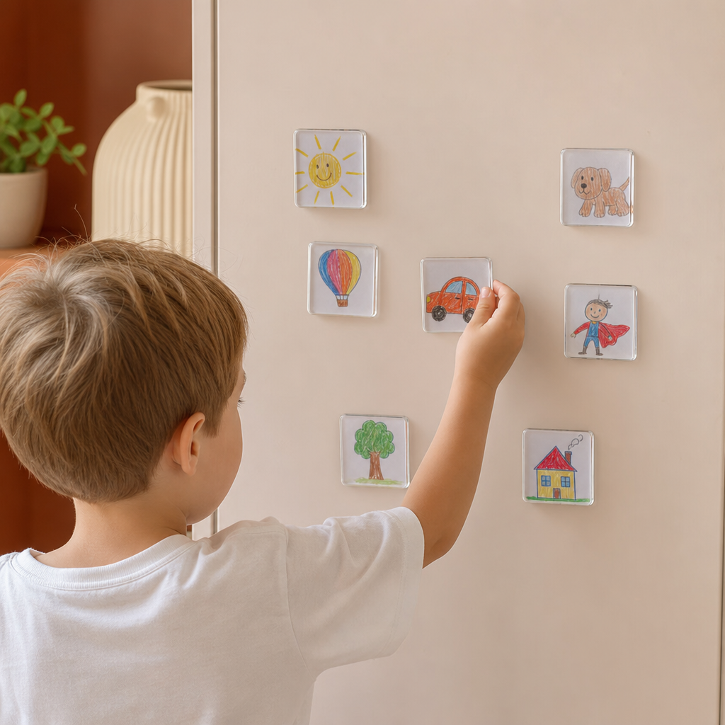 Clear Acrylic Magnetic Photo Frames with Adhesive Backing Set of 5