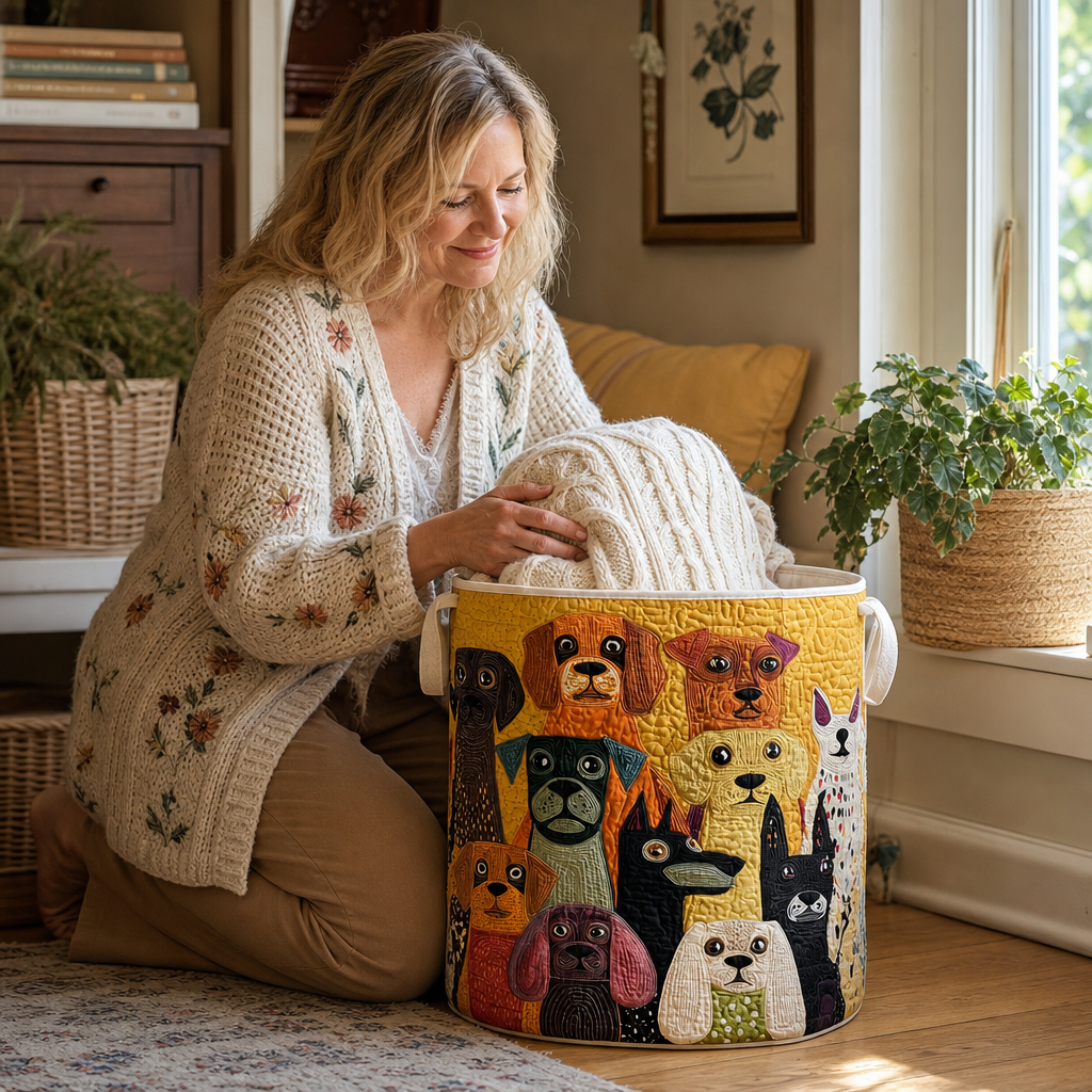 Quilted Animal-Print Foldable Storage Basket