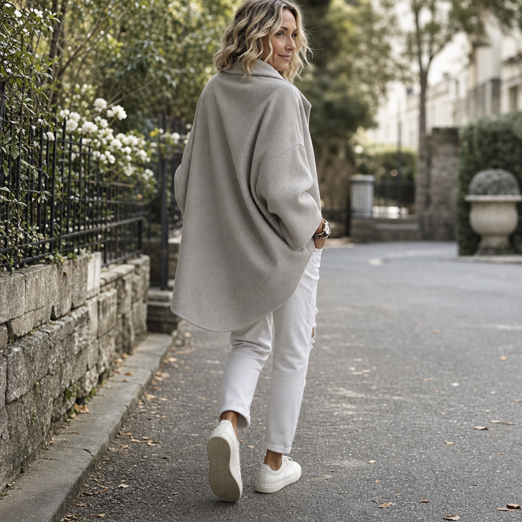 Asymmetric Button Wrap Cape Jacket