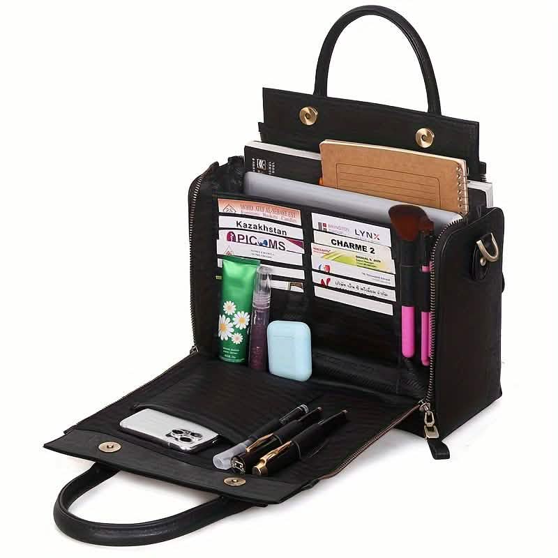 Vintage PU Leather Handbag with Multi Pocket Organizer Insert