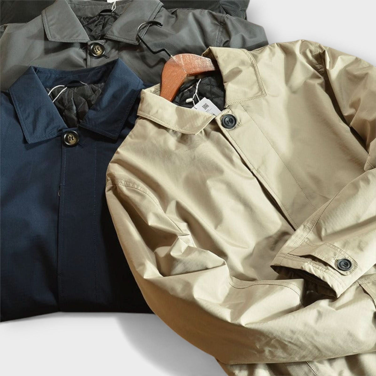 Mid-Length Men's Coat with Button Placket