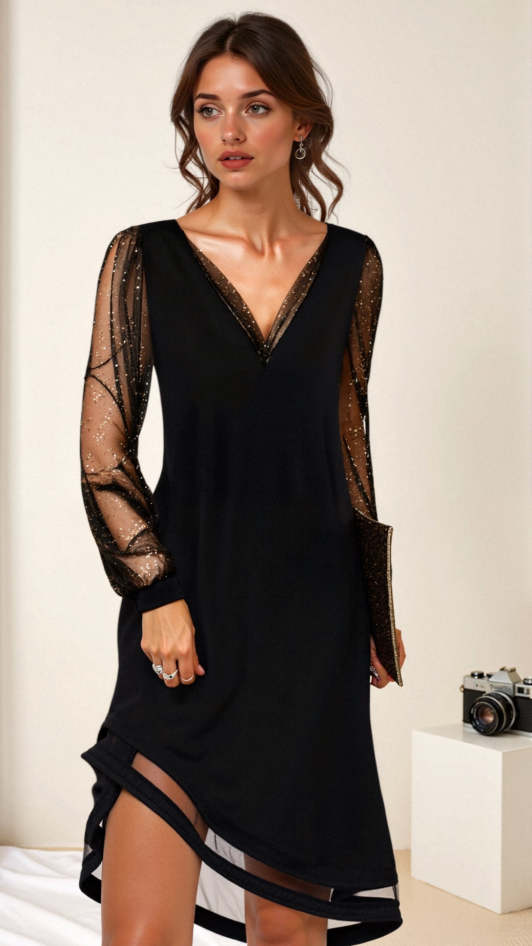 Women's Winter Evening Party Dress with Sequins