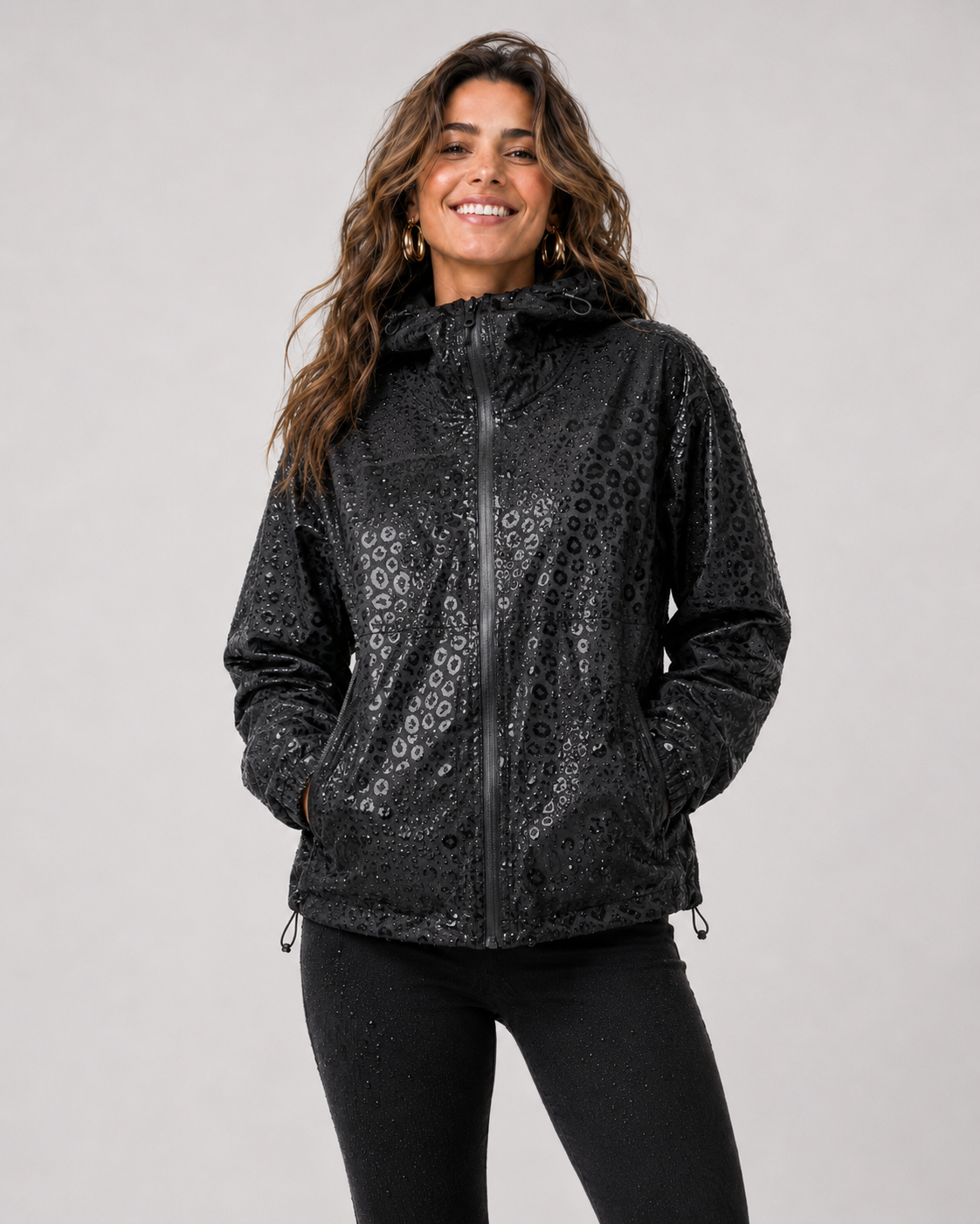 Women's Rain Jacket with Hidden Leopard Print