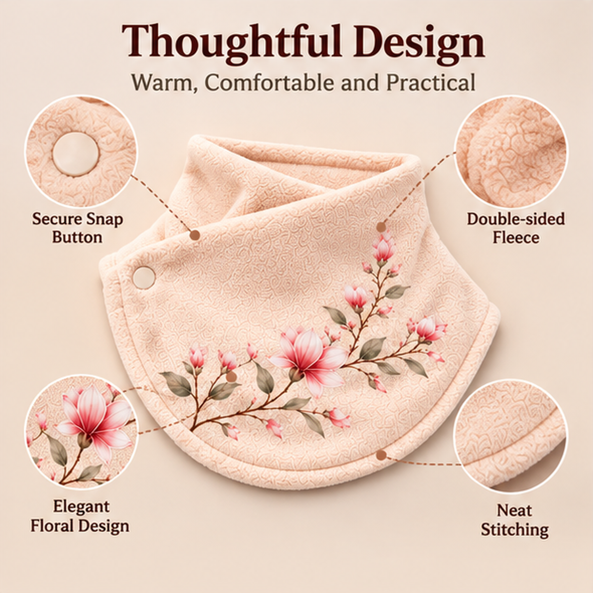 Elegant Floral Fleece Neck Warmer for Women – Soft & Cozy Winter Scarf