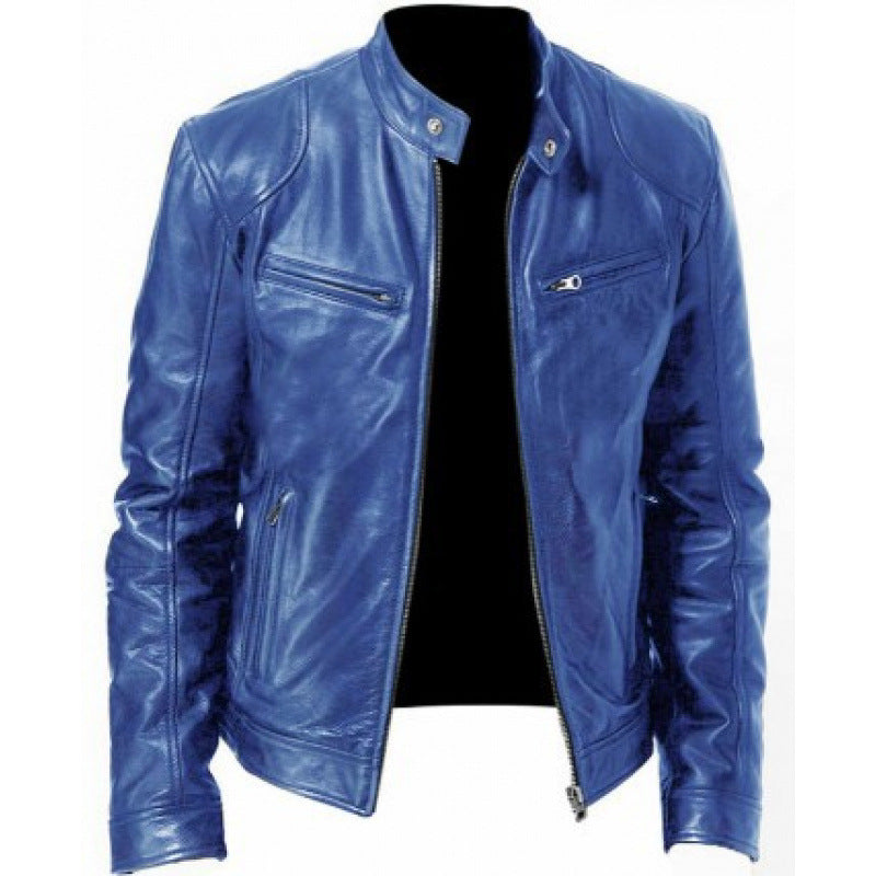 Mens Zip Front Jacket with Stand Collar and Zippered Pockets