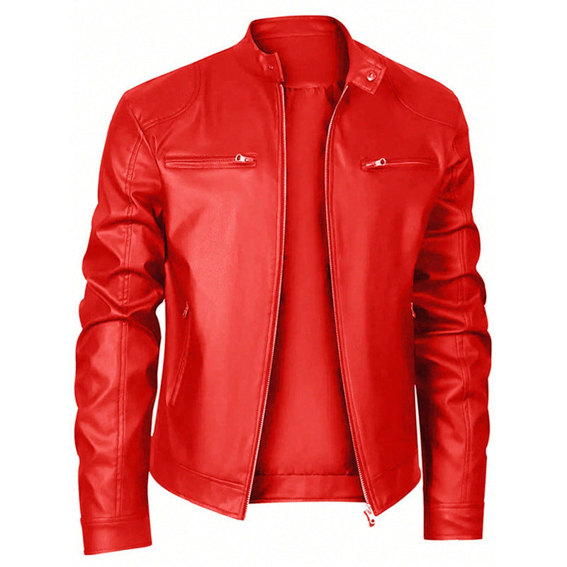 Mens Zip Front Jacket with Stand Collar and Zippered Pockets