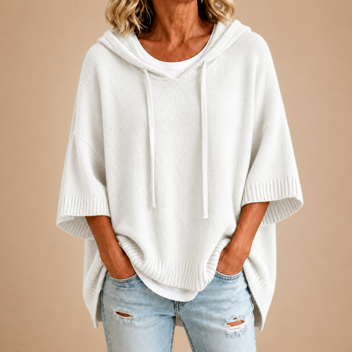 Knit Poncho with Hood