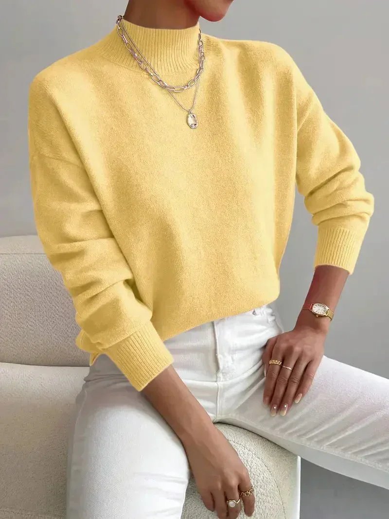 Sweater with High Neck and Ribbed Cuffs