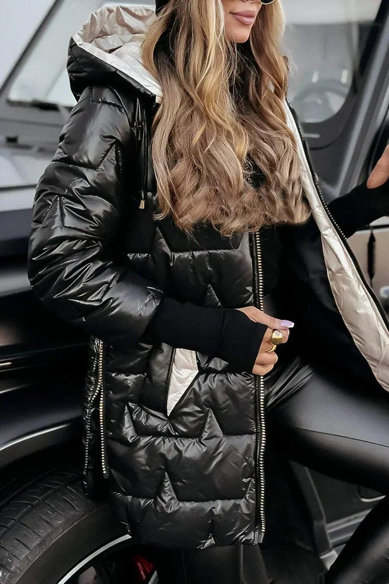 Hooded Quilted Longline Winter Puffer Jacket
