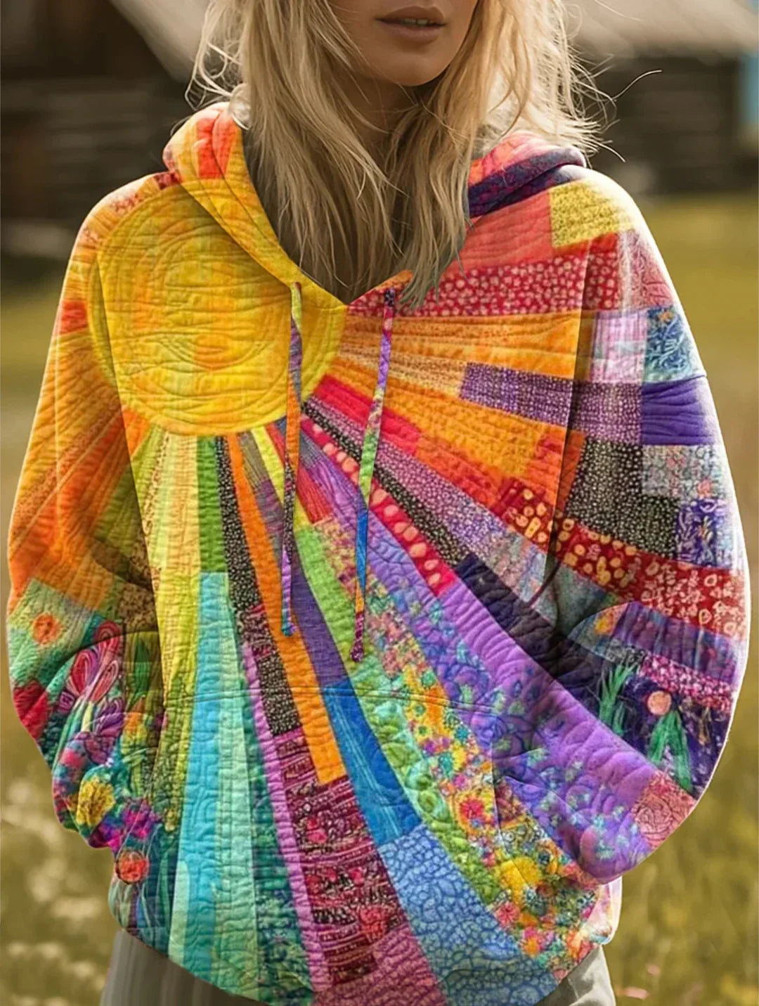 Vibrant Patchwork Bohemian Hoodie