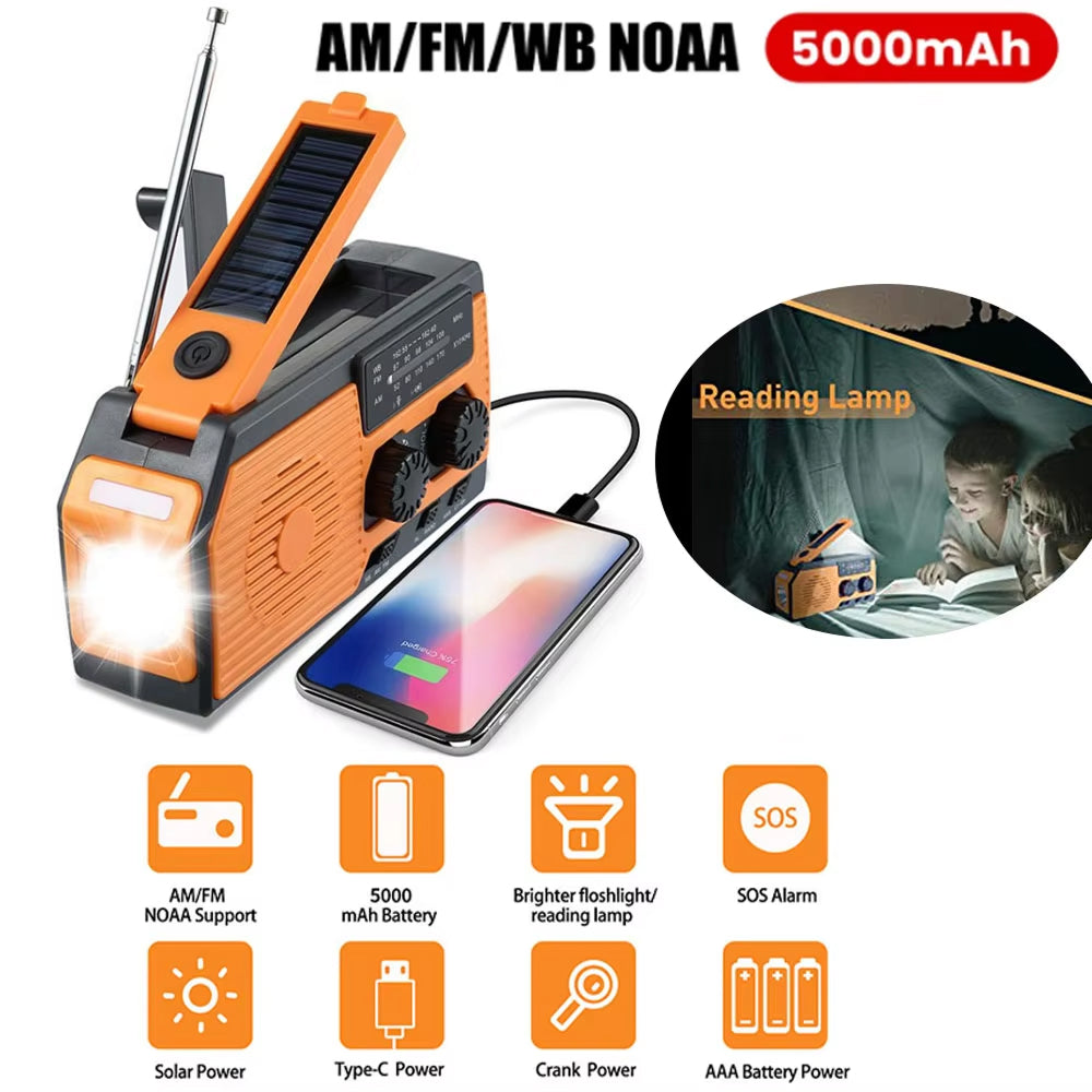 Emergency Radio with Solar Charging, Hand Crank, and Power Bank