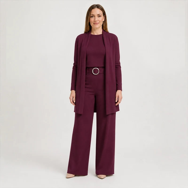 3-Piece Ribbed Knit Travel & Lounge Set (Cardigan + Tank + Wide-Leg Pants)