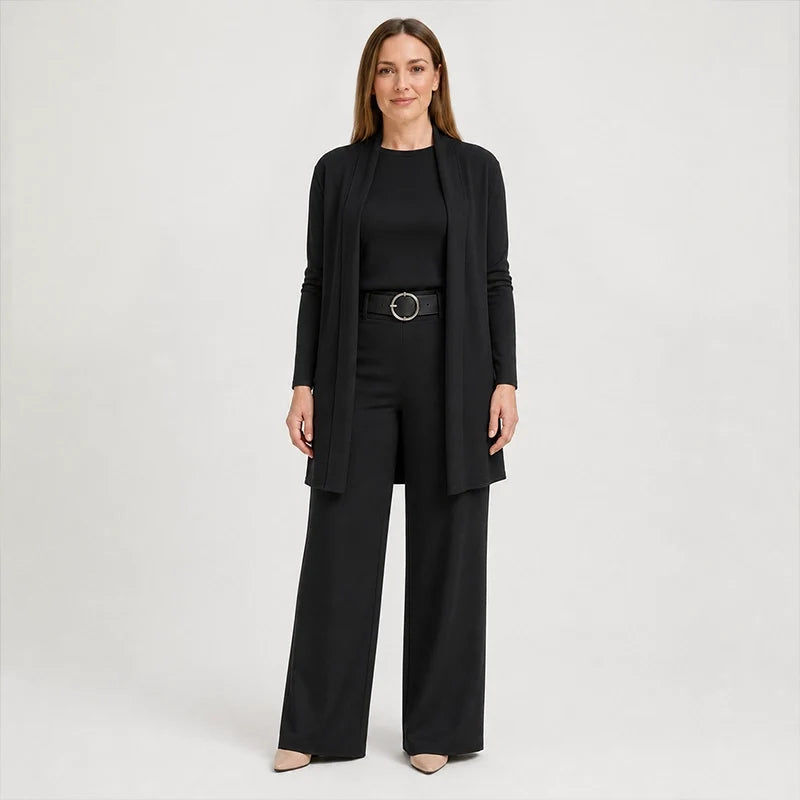 3-Piece Ribbed Knit Travel & Lounge Set (Cardigan + Tank + Wide-Leg Pants)
