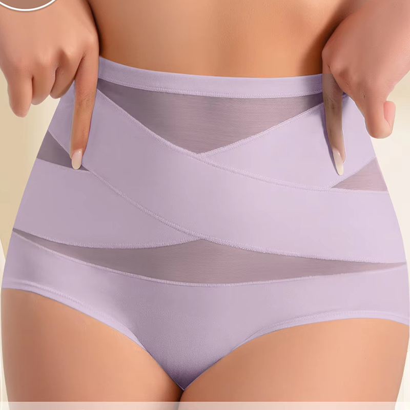 Plus-Size High-Waist Tummy Control Panty with Cross Pattern