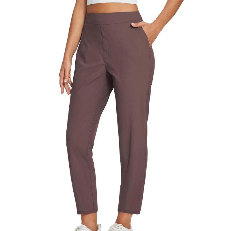Women's Fitted High-Waisted Zip-Pocket Trousers - Lightweight, Breathable, Soft 26"/27" Ankle Pants with Zipper Pockets
