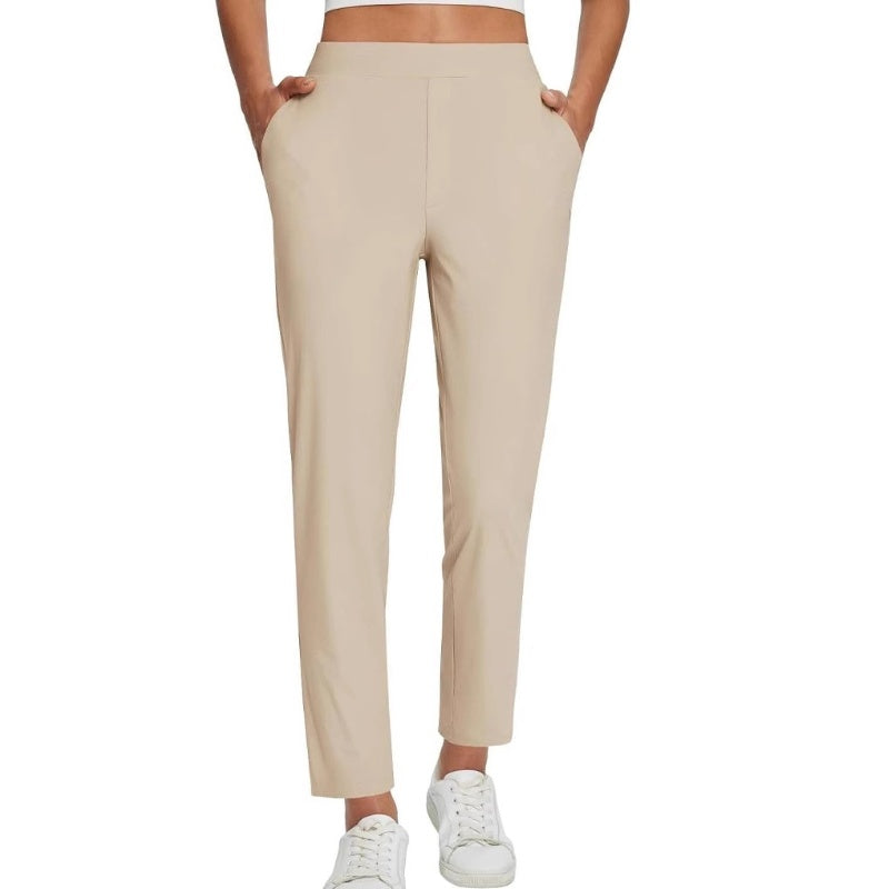 Women's Fitted High-Waisted Zip-Pocket Trousers - Lightweight, Breathable, Soft 26"/27" Ankle Pants with Zipper Pockets