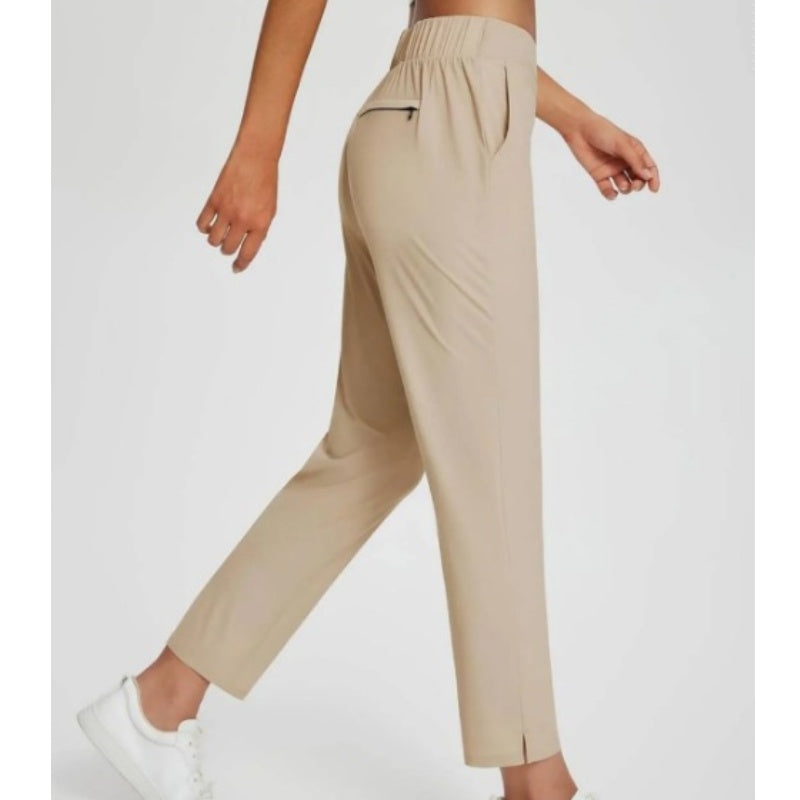 Women's Fitted High-Waisted Zip-Pocket Trousers - Lightweight, Breathable, Soft 26"/27" Ankle Pants with Zipper Pockets