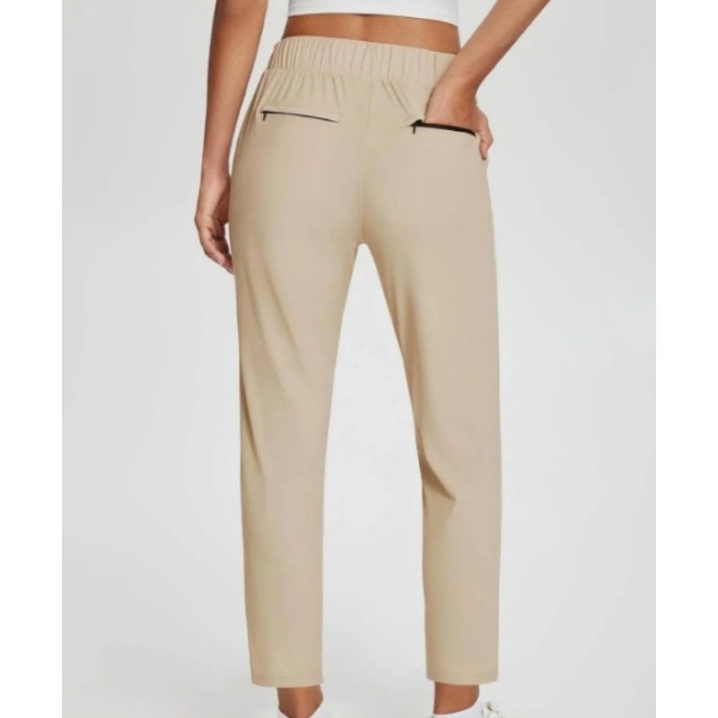 Women's Fitted High-Waisted Zip-Pocket Trousers - Lightweight, Breathable, Soft 26"/27" Ankle Pants with Zipper Pockets