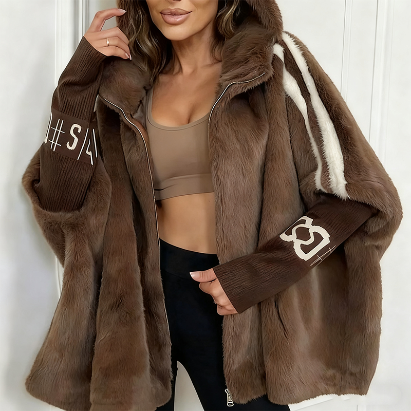 Women's Hooded Zip-Up Plush Casual Coat with Fleece Lining and Hidden Pocket