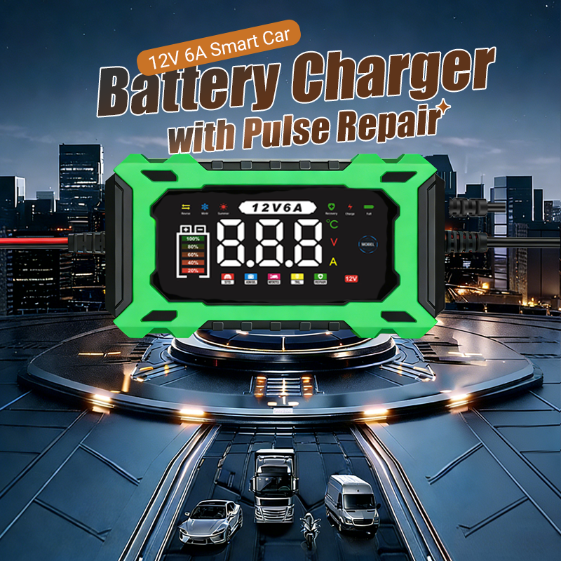 Smart Car Battery Charger 12 V 6 A – Pulse Repair Function, LCD Display and Maximum Safety
