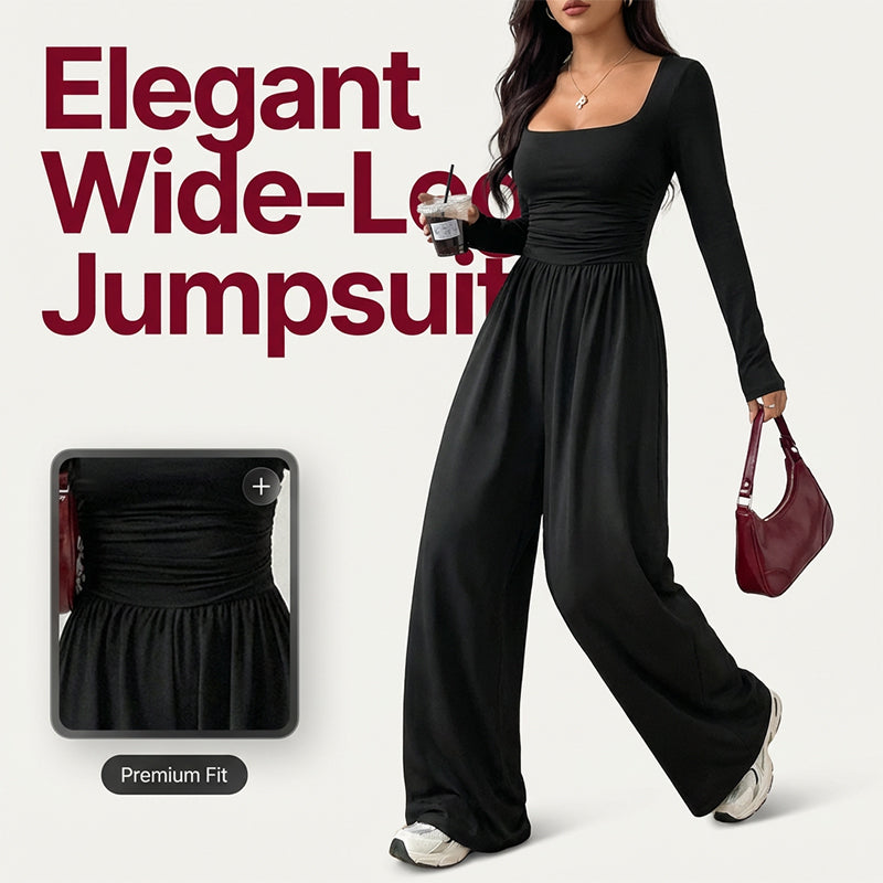 Women's Casual Square Neck Wide-Leg Jumpsuit – Flattering Comfort & Effortless Autumn Style
