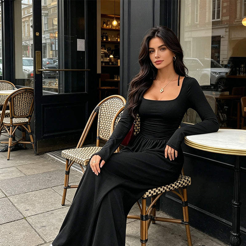 Women's Casual Square Neck Wide-Leg Jumpsuit – Flattering Comfort & Effortless Autumn Style