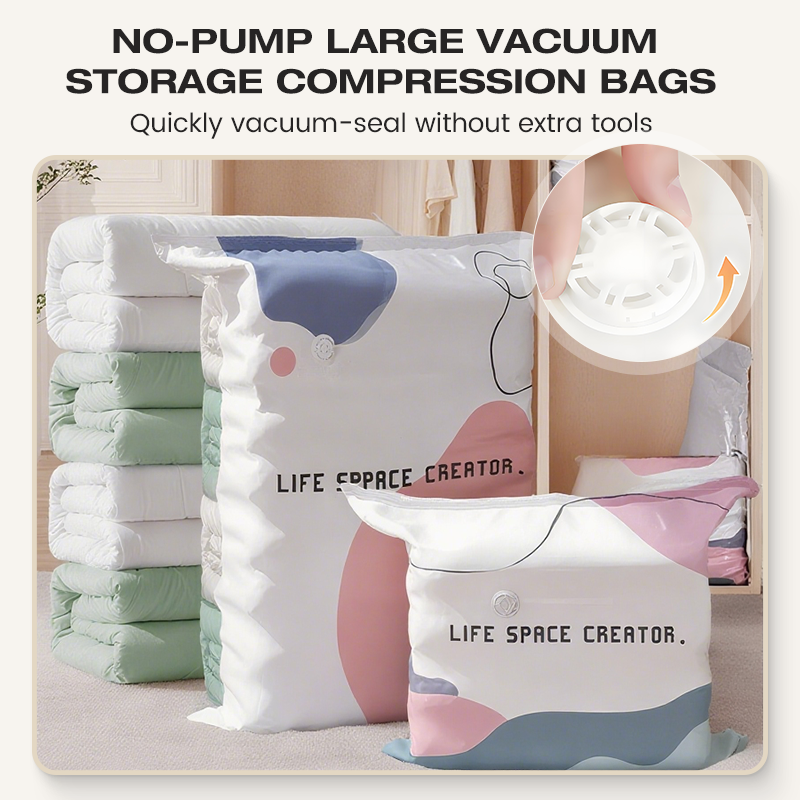 Large Compressible Vacuum Storage Bag - No Pump, Waterproof & Ideal for Saving Space in Suitcases and at Home