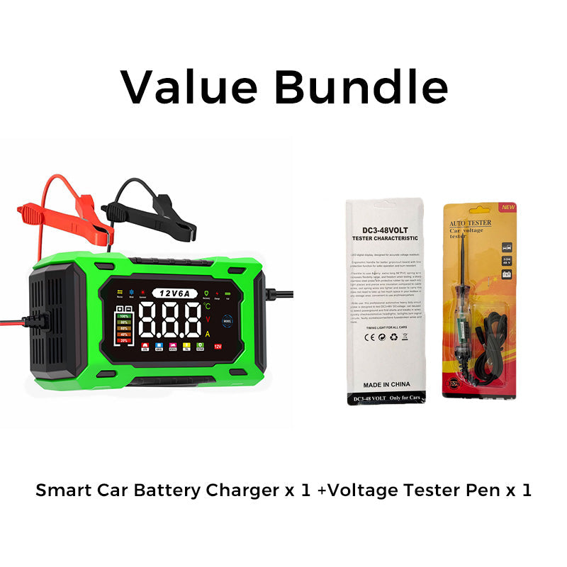 12V 6A Smart Car Battery Charger – Pulse Repair Technology, Auto Maintain & Desulfation