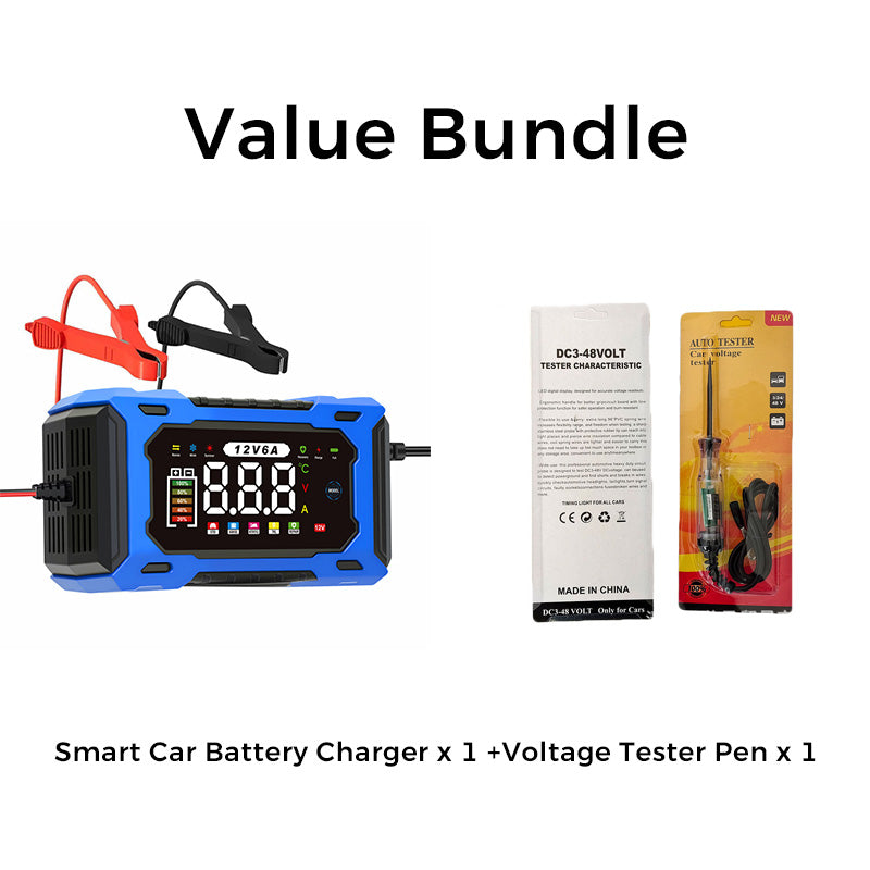 12V 6A Smart Car Battery Charger – Pulse Repair Technology, Auto Maintain & Desulfation