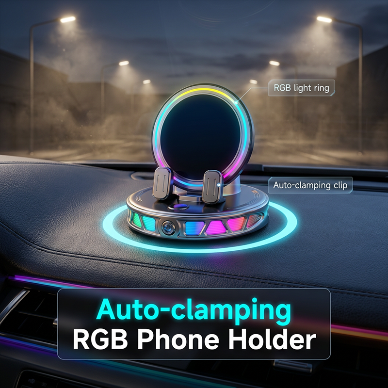 RGB Car Phone Mount Auto-Clamping & Wireless Charging