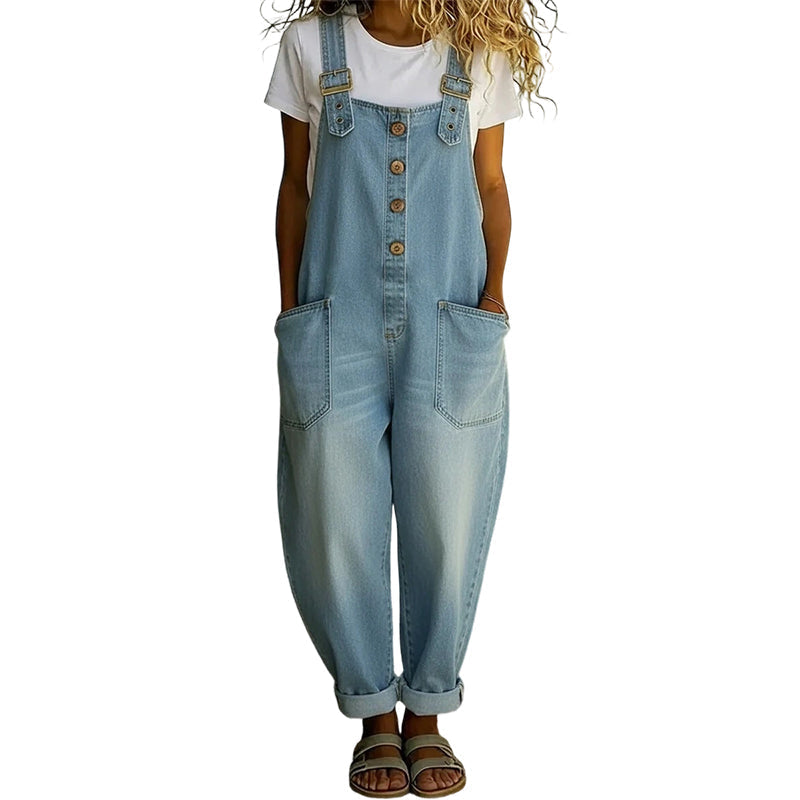 Women's Relaxed-Fit Denim Overalls with Deep Pockets