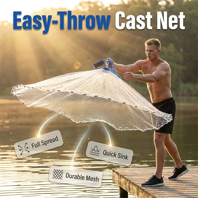 Easy-Throw Cast Net – Heavy-Duty Mesh, Rapid Sinking, Versatile