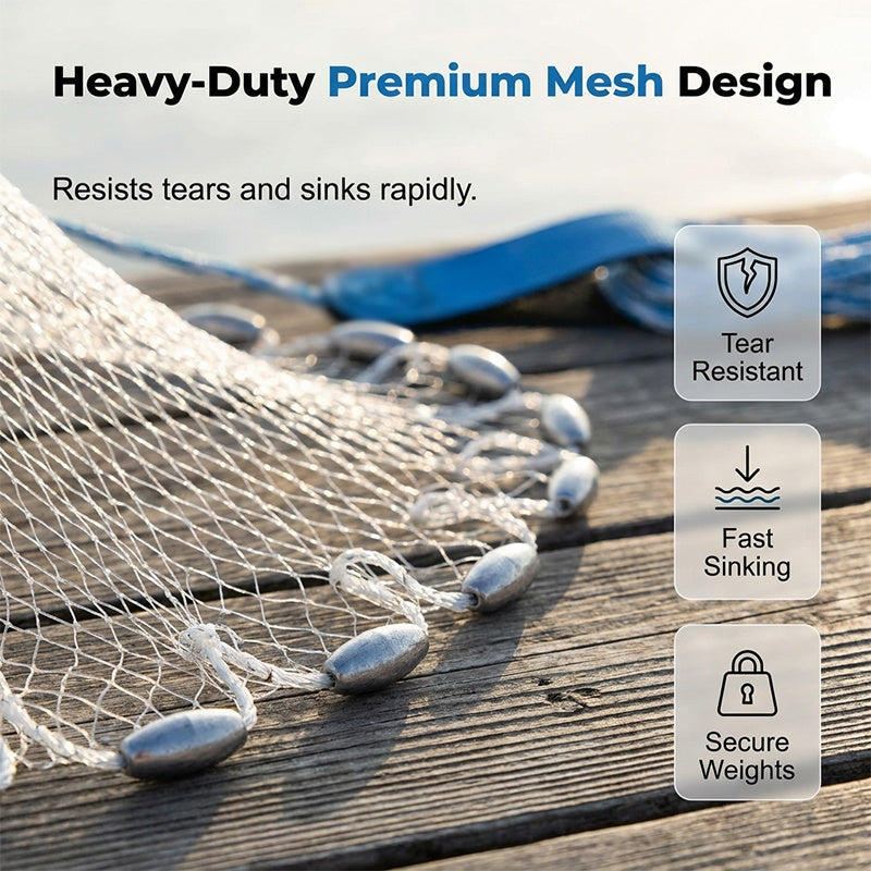 Easy-Throw Cast Net – Heavy-Duty Mesh, Rapid Sinking, Versatile