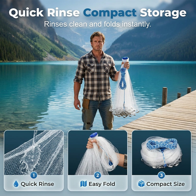 Easy-Throw Cast Net – Heavy-Duty Mesh, Rapid Sinking, Versatile