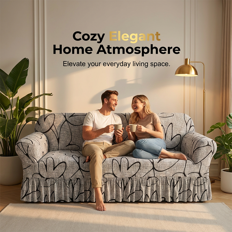 Universal Stretch Fitted Couch Slipcover – High-Stretch Premium Fabric, Elegant Ruffled Hem & Complete Living Room Upgrade – Instant Sofa Makeover in Minutes