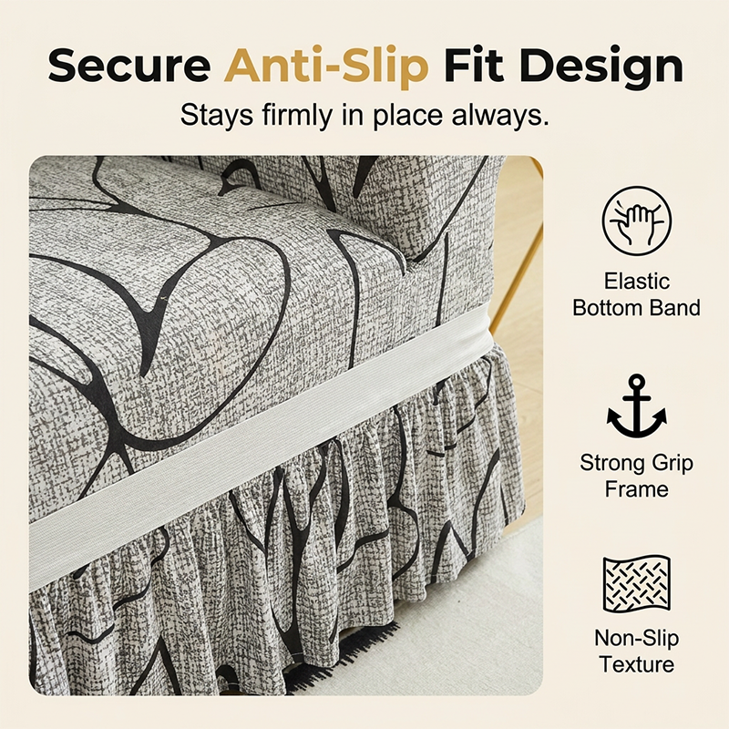 Universal Stretch Fitted Couch Slipcover – High-Stretch Premium Fabric, Elegant Ruffled Hem & Complete Living Room Upgrade – Instant Sofa Makeover in Minutes